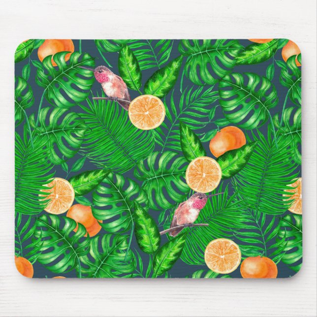 Tropical pattern, hummingbirds mouse pad (Front)