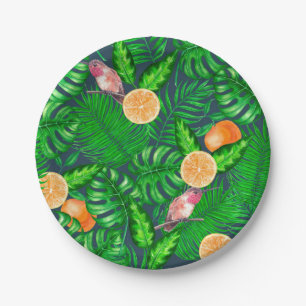 Tropical pattern, hummingbirds paper plate