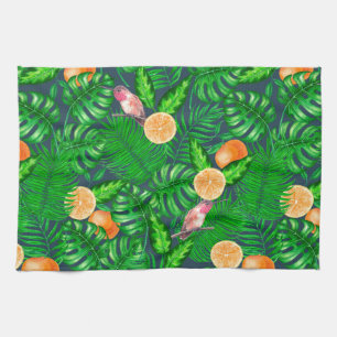 Tropical pattern, hummingbirds tea towel