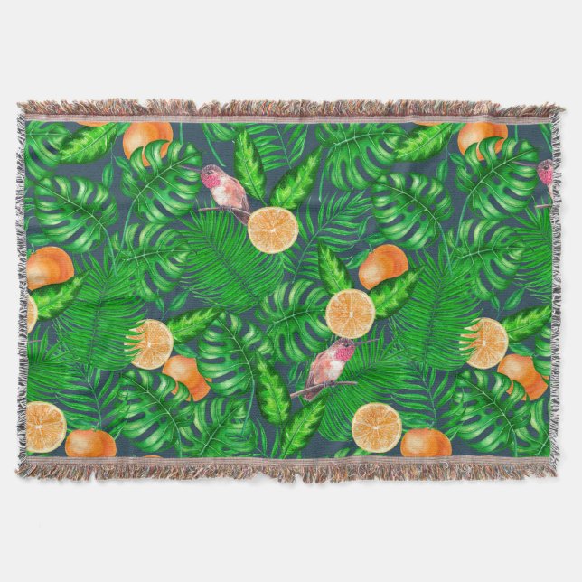 Tropical pattern, hummingbirds throw blanket (Front)