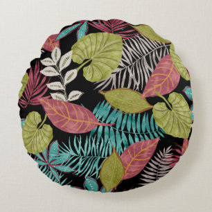 Tropical pattern made with dark background and lea round cushion