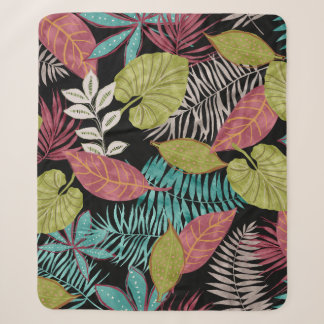 Tropical pattern made with dark background and lea sherpa blanket