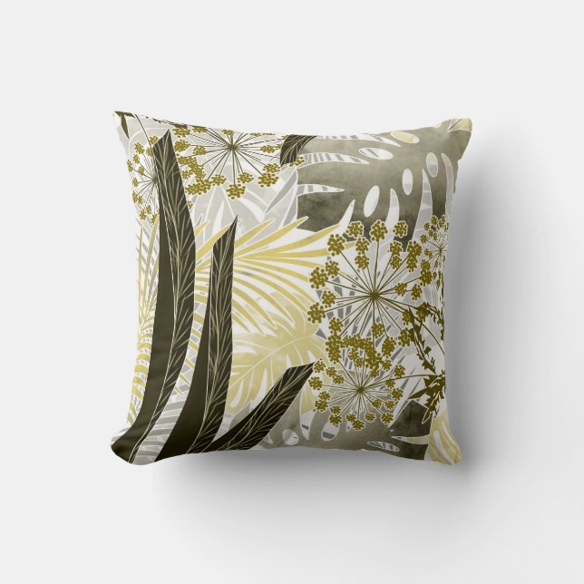 Tropical pattern monstera palm leaves exotic cushion (Front)