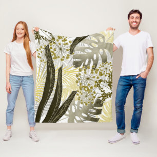 Tropical pattern monstera palm leaves exotic fleece blanket