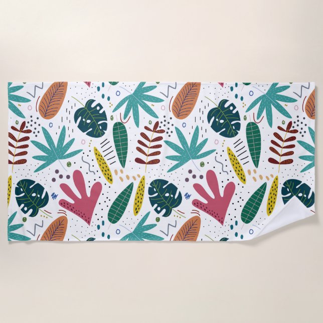 tropical pattern with colourful leaves beach towel (Front)