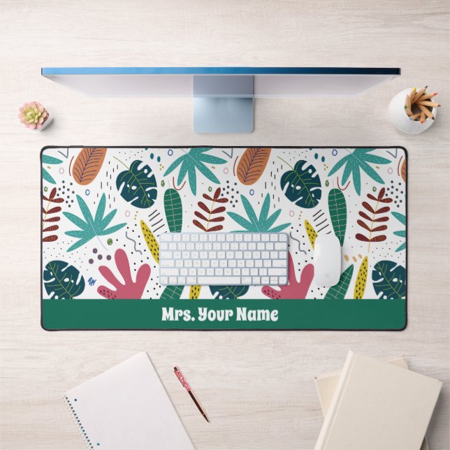 tropical pattern with colourful leaves desk mat (Office 1)