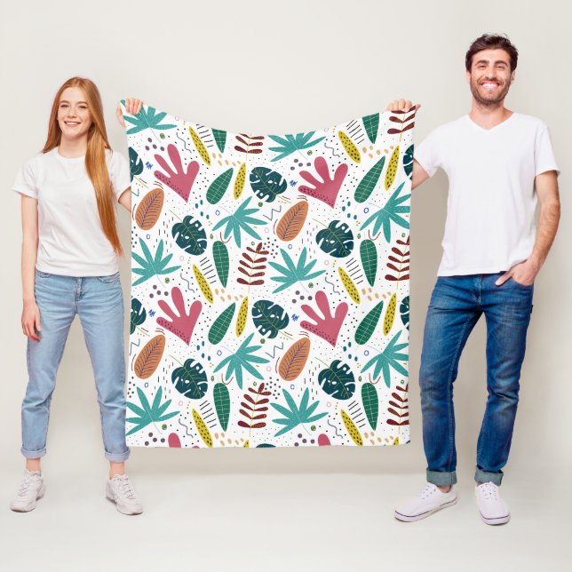 tropical pattern with colourful leaves fleece blanket (In Situ)