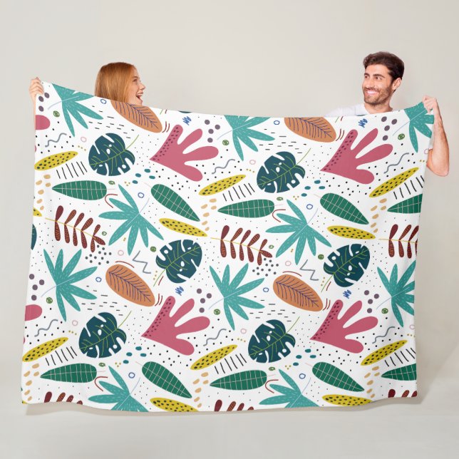 tropical pattern with colourful leaves fleece blanket (In Situ)