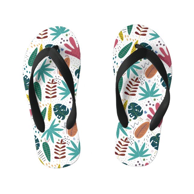 tropical pattern with colourful leaves kid's thongs (Footbed)
