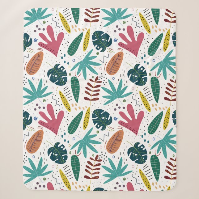 tropical pattern with colourful leaves sherpa blanket (Front)