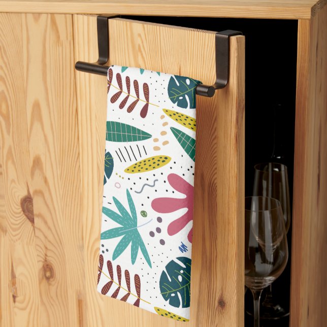 tropical pattern with colourful leaves tea towel (Thirds Fold)