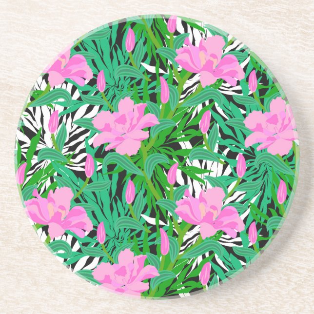 Tropical Pattern With Jungle Flowers Coaster (Front)