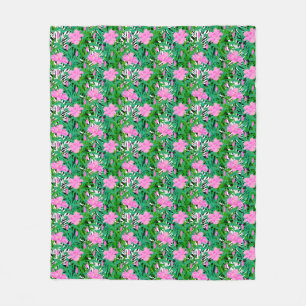 Tropical Pattern With Jungle Flowers Fleece Blanket