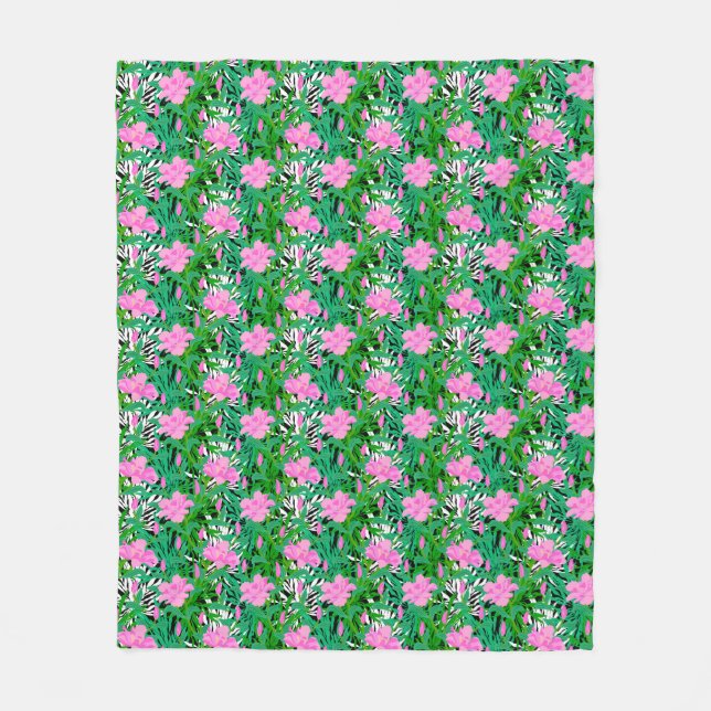 Tropical Pattern With Jungle Flowers Fleece Blanket (Front)