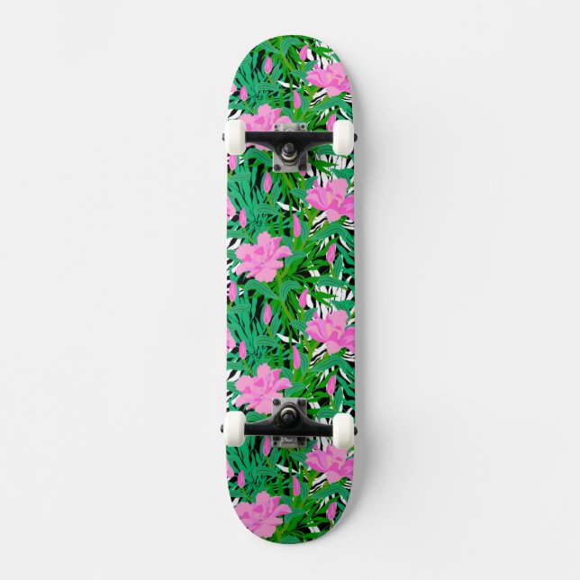 Tropical Pattern With Jungle Flowers Skateboard (Front)