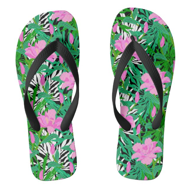 Tropical Pattern With Jungle Flowers Thongs (Footbed)