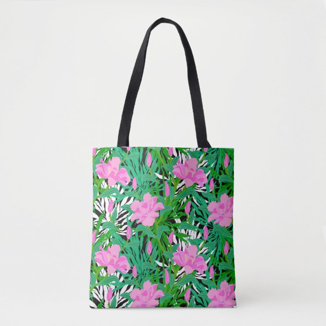 Tropical Pattern With Jungle Flowers Tote Bag (Front)
