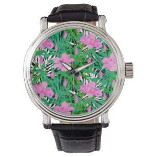 Tropical Pattern With Jungle Flowers Watch