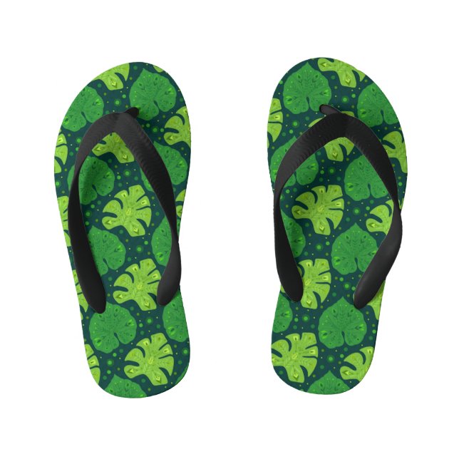 Tropical pattern with liana and monstera leaves kid's thongs (Footbed)