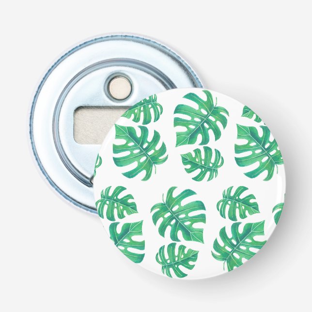 Tropical pattern with monstera leaves bottle opener (Front)