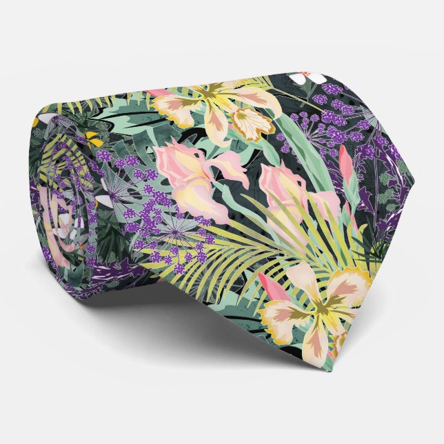 Tropical pattern with orchids. tie (Rolled)
