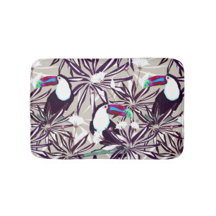 Tropical pattern with palm trees and birds. bath mat