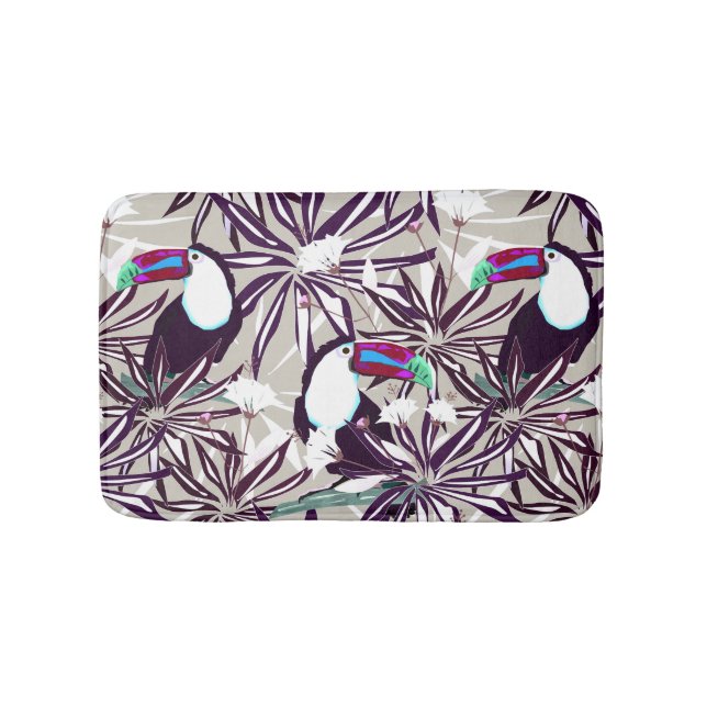 Tropical pattern with palm trees and birds. bath mat (Front)