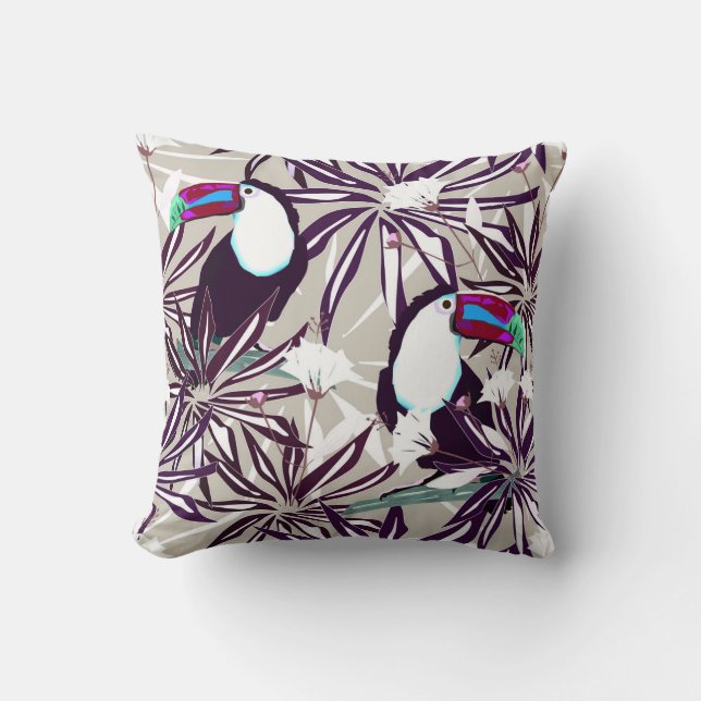 Tropical pattern with palm trees and birds. cushion (Front)