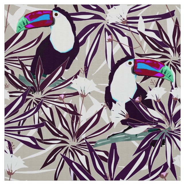 Tropical pattern with palm trees and birds. fabric (Swatch)