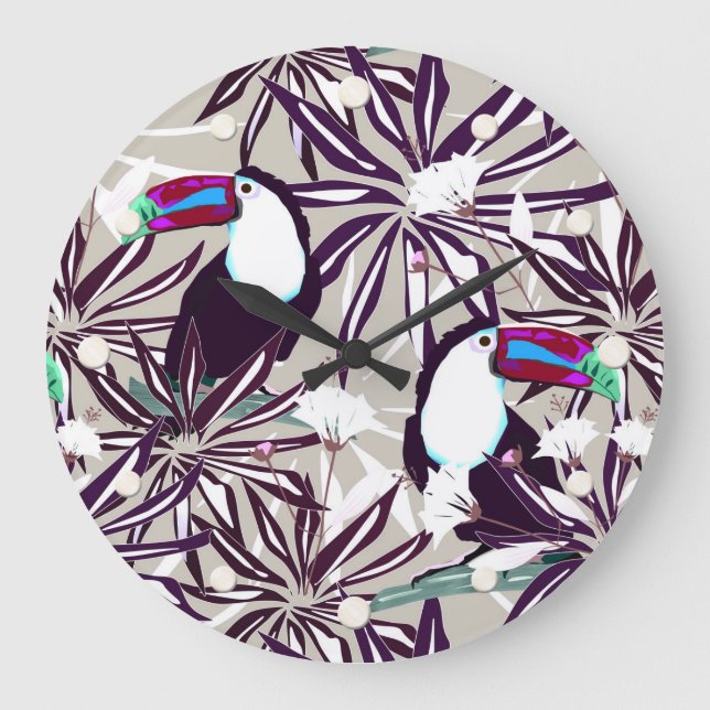 Tropical pattern with palm trees and birds. large clock (Front)