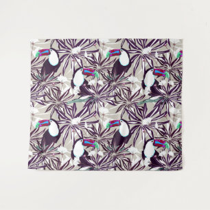 Tropical pattern with palm trees and birds. tapestry
