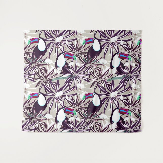 Tropical pattern with palm trees and birds. tapestry (Front (Horizontal))