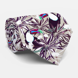 Tropical pattern with palm trees and birds. tie
