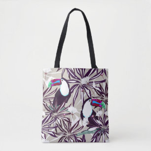Tropical pattern with palm trees and birds. tote bag