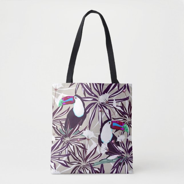 Tropical pattern with palm trees and birds. tote bag (Front)