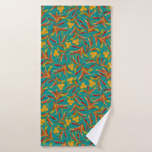 Tropical Pattern with Red and Yellow Leaves Bath Towel Set