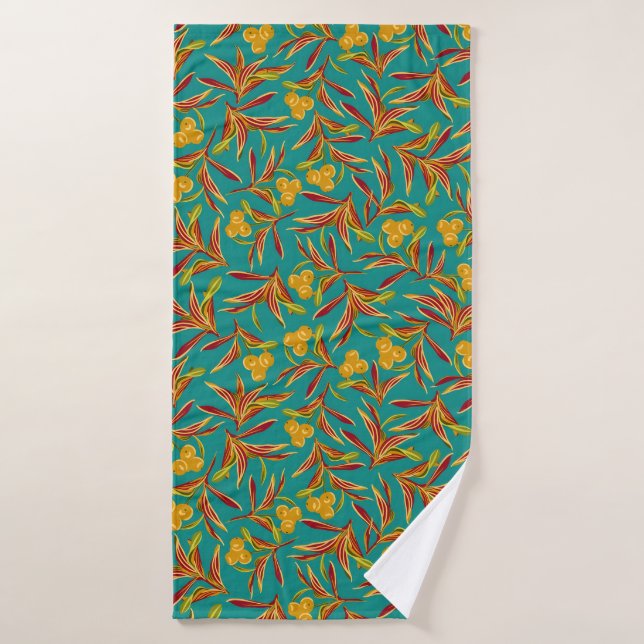 Tropical Pattern with Red and Yellow Leaves Bath Towel Set (Bath Towel)