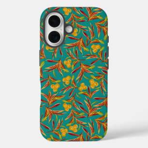 Tropical Pattern with Red and Yellow Leaves iPhone 16 Case