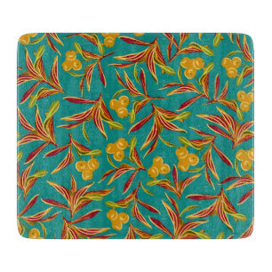 Tropical Pattern with Red and Yellow Leaves Cutting Board