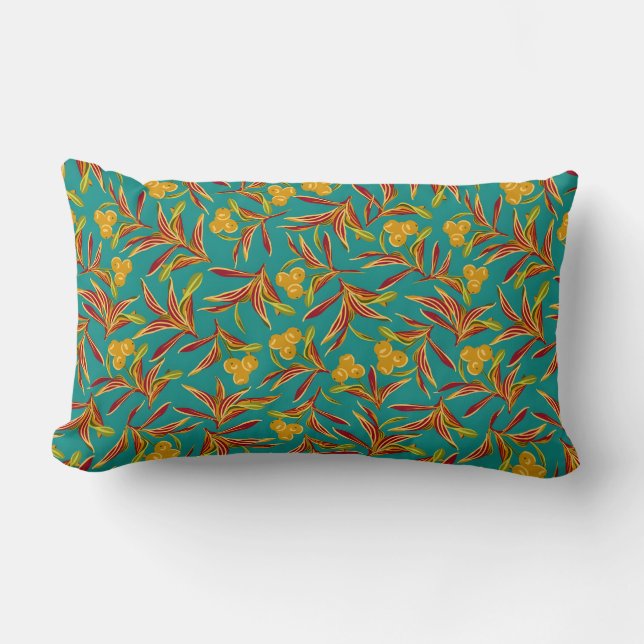 Tropical Pattern with Red and Yellow Leaves Lumbar Cushion (Front)