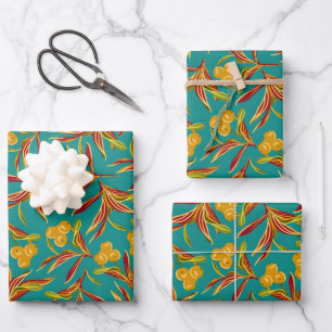 Tropical Pattern with Red and Yellow Leaves Wrapping Paper Sheet