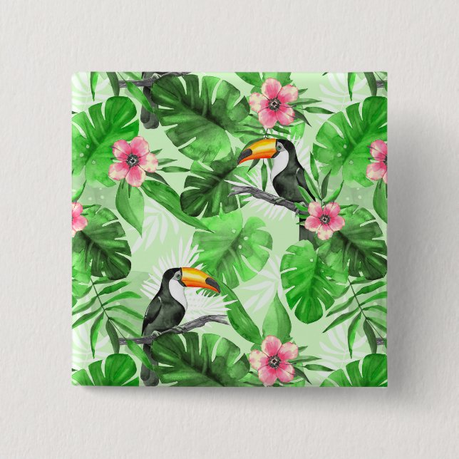 Tropical pattern with toucan 15 cm square badge (Front)