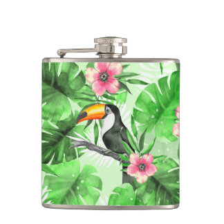 Tropical pattern with toucan hip flask