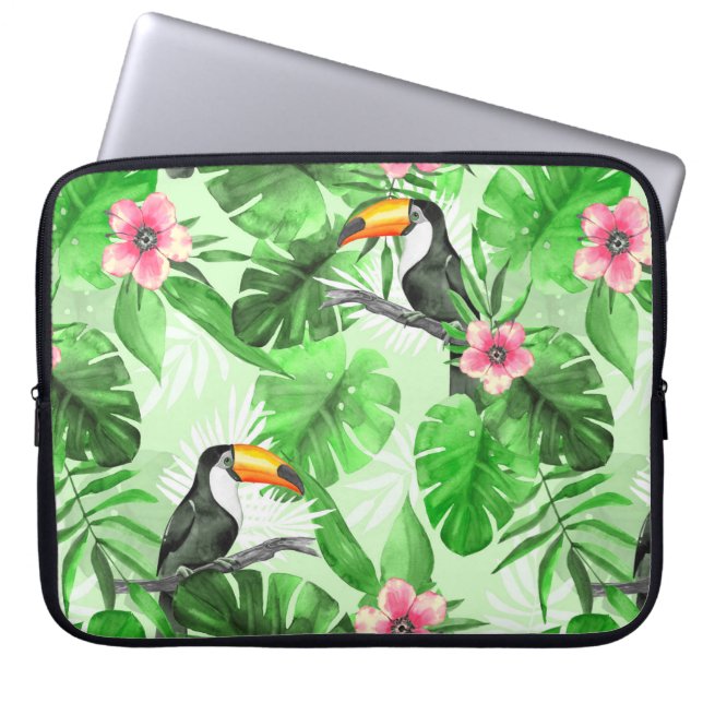 Tropical pattern with toucan laptop sleeve (Front)