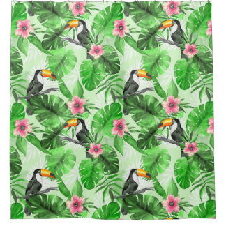 Tropical pattern with toucan shower curtain