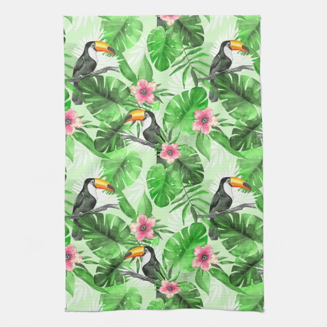 Tropical pattern with toucan tea towel (Vertical)