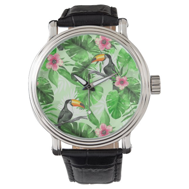 Tropical pattern with toucan watch (Front)