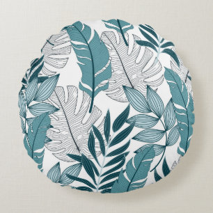 Tropical pattern with trendy plants and leaves on round cushion
