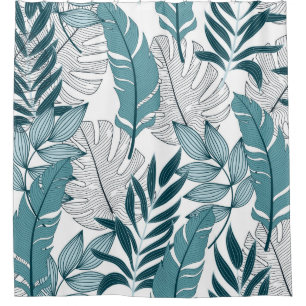 Tropical pattern with trendy plants and leaves on  shower curtain