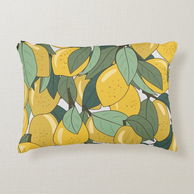 Tropical Pattern with Yellow Lemons. Decorative Cushion (Front)
